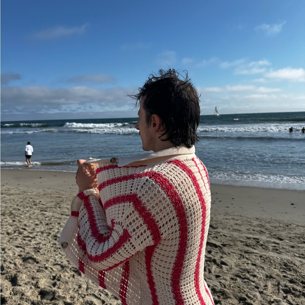 Zara Cream and Red Cardigan Sweater